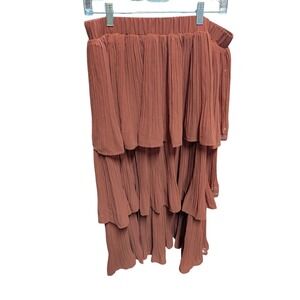 SIS Terracotta Rust Tiered Pleated Midi Skirt Womens XL Elastic Waist Boho